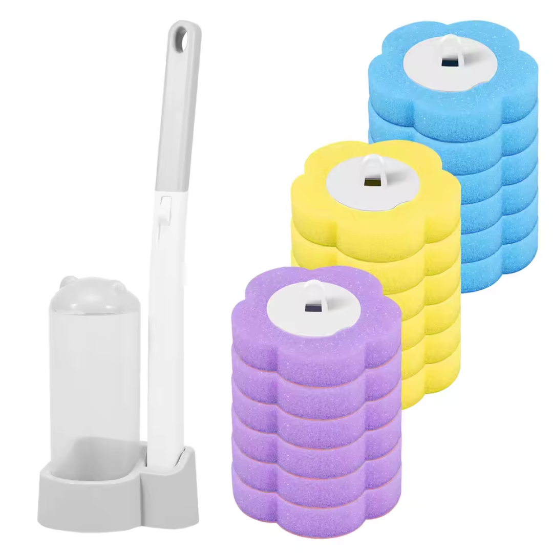 Escobilla para inodoro con cabezal de esponja desechable