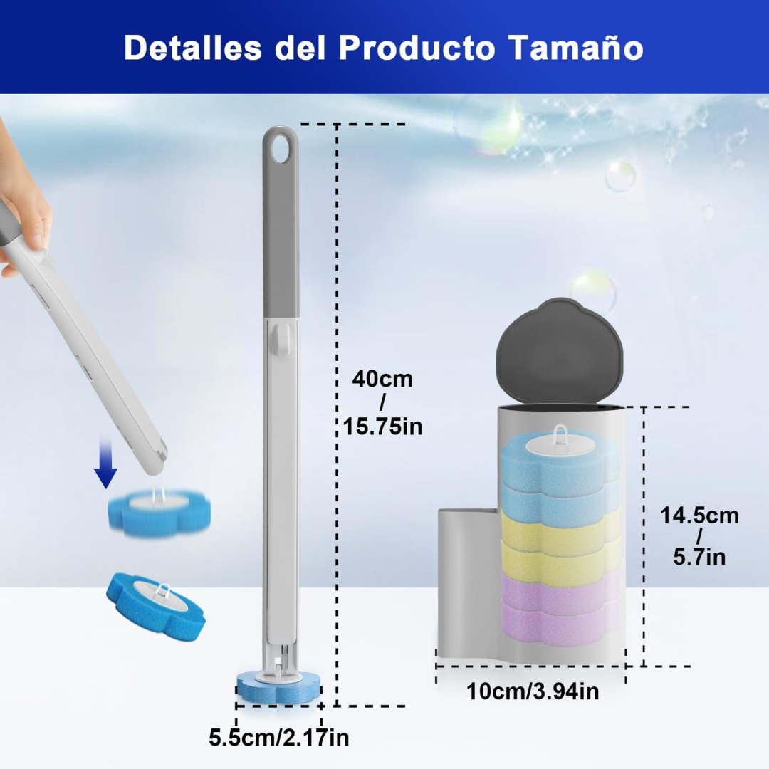 Escobilla para inodoro con cabezal de esponja desechable